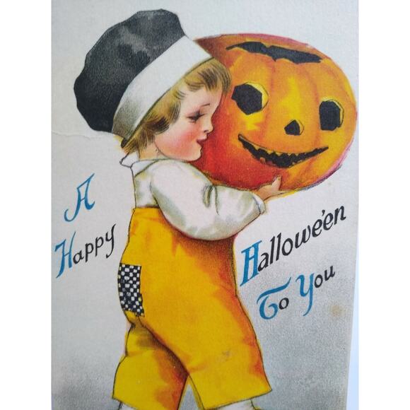 Halloween Postcard Ellen Clapsaddle Antique Wolf Series 1 Unused Child With JOL - Picture 7 of 8
